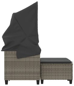 2 személyes szürke polyrattan kerti kanapé baldachinnal/székkel