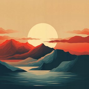 Poszter 90x90cm Naplemente a hegyek felett