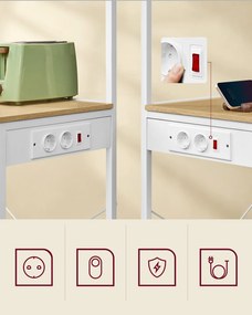 Szabadon álló 4 szintes konyhai polc konnektorokkal, arany tölgy-matt fehér