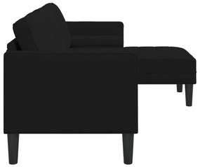 Kerti kanapé padról és párnákról, L-alakú fekete bársonyos, 3 fős kanapé fekvőhellyel, 160 cm fekete bársonyos, Pad fekete 113x57x39 cm bársonyos