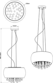 Globo 15809H Függeszték füstszínű üveg búrával, benne üveg-kristály függő díszekkel. Ø:400, exkl. 5xE14 40W 230V