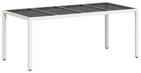 fehér polyrattan üveglapos kerti asztal 190 x 90 x 75 cm