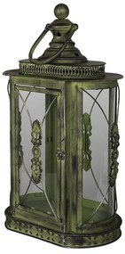 Antikolt ovális fém lantern vintage zöld