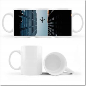 Fotó bögre Repülőgép az épületek között