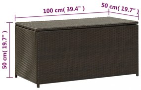 barna polyrattan kerti tárolóláda 100 x 50 x 50 cm