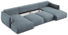 Kék zsenília kinyitható sarokkanapé (U alakú) Leila – Makamii
