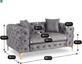 Sofa SORRENTO 2S Dwuosobowa Szara Welurowa