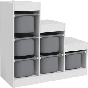 AIYAPLAY Játék Tároló Szekrény 6 Leszerelhető Tárolódobozzal, 3 Szint, Könnyű Játék Tárolás Gyerekeknek, Gyors Takarítás, 3-8 Éveseknek, Szürke | Aoso