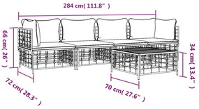 5 részes antracitszürke polyrattan kerti ülőgarnitúra párnákkal