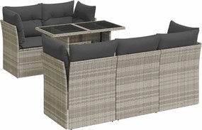 vidaXL 6 részes világosszürke polyrattan kerti ülőgarnitúra párnákkal