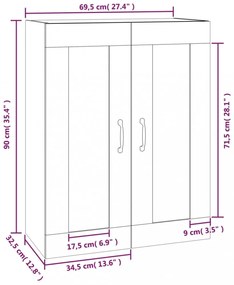 fekete faliszekrény 69,5 x 32,5 x 90 cm