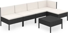 vidaXL 6 részes fekete polyrattan kerti bútorszett párnákkal