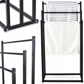 Fém Törölközőtartó Állvány Fürdőszobai Akasztó Álló 3 Részes Fekete