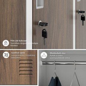 IGOR fehér / dió színű, 6 ajtós Eco Design BHP öltözőszekrény, 900 x 1850 x 450 mm