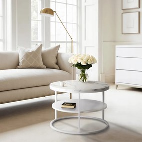 Fehér Márvány Mintázatú Dohányzóasztal. MDF. BEST