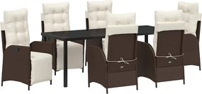 vidaXL Kert étkező szett párnával 7 pcs Barna polirattan