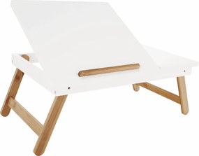 Notebook asztal/táblagép tartó, fehér/természetes bambusz, MELTEN