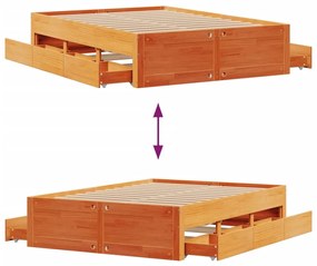 barna tömör fenyőfa fiókos ágykeret matrac nélkül 150 x 200 cm