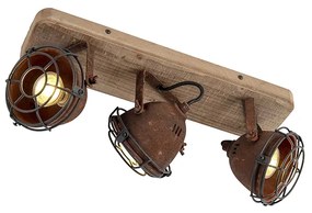 Ipari reflektor rozsdabarna fával, dönthető 3-lámpás - Gina