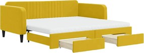 vidaXL sárga kihúzható bársony heverő fiókkal 100 x 200 cm