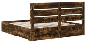 vidaXL Ágykeret fiókkal fejtámlával Füstölt tölgy 180 x 200 cm Faanyag