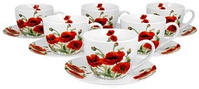 Pipacs mintás 6 személyes porcelán teáskészlet díszdobozban Classic Poppies