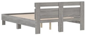 szürke sonoma színű szerelt fa ágykeret fejtámlával 135x190 cm