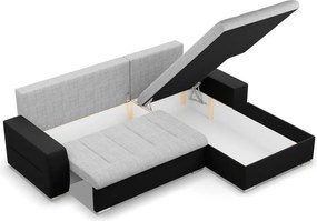 Toronto sarokkanapé, 2 ágyneműtartóval, fonott + műbőr, jobboldali, szürke - fekete