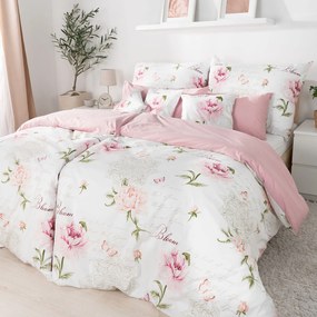 Goldea pamut ágyneműhuzat duo - pünkösdirózsa mintás, púderrózsaszín hátoldal 140 x 200 és 70 x 90 cm