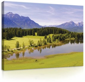 Vászonkép Hegyek, erdő és tó 80x60 cm méretben