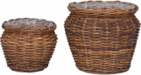 vidaXL Virágkosár tárolóval 2 pcs Barna Lacak Rattan
