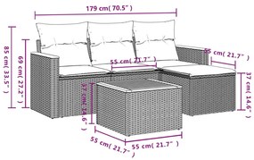 5 részes fekete polyrattan kerti kanapészett párnákkal