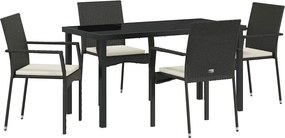 vidaXL Kert étkező szett párnával 5 pcs Fekete polirattan