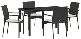 vidaXL Kert étkező szett párnával 5 pcs Fekete polirattan