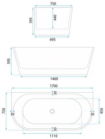 Fürdőkád CAPRI 170cm