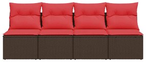 vidaXL 4 személyes barna polyrattan kerti kanapé párnákkal