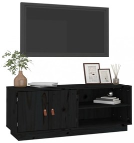fekete tömör fenyőfa TV-szekrény 105 x 34 x 40 cm