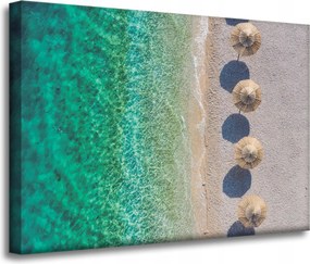 Vászonkép Tengerpart Hullámok Nyugalom Szalma esernyők 70x50 cm