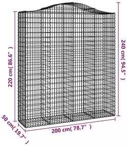 2 db íves horganyzott vas gabion kosár 200x50x220/240 cm