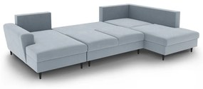 Világoskék bársony kinyitható tárolóhelyes sarokkanapé (jobb oldali-U alakú) Kyoto – Cosmopolitan Design