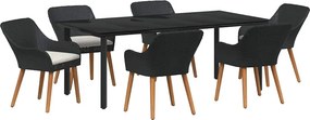 vidaXL Kert étkező szett párnával 7 pcs Fekete polirattan