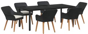 vidaXL Kert étkező szett párnával 7 pcs Fekete polirattan