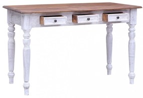 vidaXL fehér tömör mahagóni fa fiókos íróasztal 117 x 57 x 75 cm