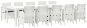 11 részes kerti étkező szett párnákkal Fehér Polirattan, kerti asztal Fehér 150x100x73 cm Polirattan, kerti szék párnákkal 2 db Fehér Polirattan, kerti szék párnákkal 4 db Fehér Polirattan