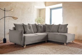 Világosbarna kordbársony kinyitható sarokkanapé (jobb oldali) Lazy Lukka – Miuform