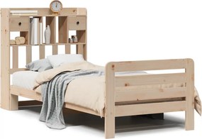 vidaXL tömör fenyőfa könyvespolcos ágy matrac nélkül 90 x 200 cm