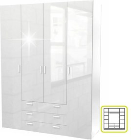 szekrény, 4 - ajtós, fehér extra magasfényű, GWEN 70429