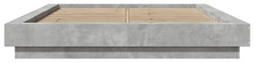 betonszürke szerelt fa ágykeret LED-del 135 x 190 cm