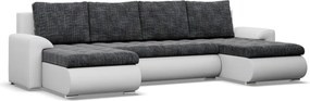 Tokio U alakú sarokkanapé, 3 ágyneműtartóval, fonott + műbőr, univerzális oldal, sötétszürke - fehér