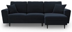 Sötétkék bársony kinyitható tárolóhelyes sarokkanapé Kyoto – Cosmopolitan Design